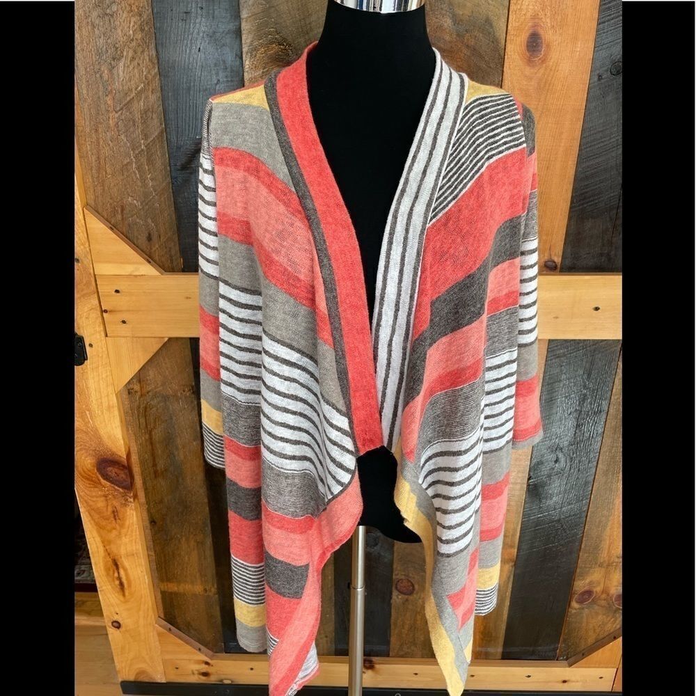 FLAMINGO Urban lightweight knit striped flyaway open front cardigan, size small